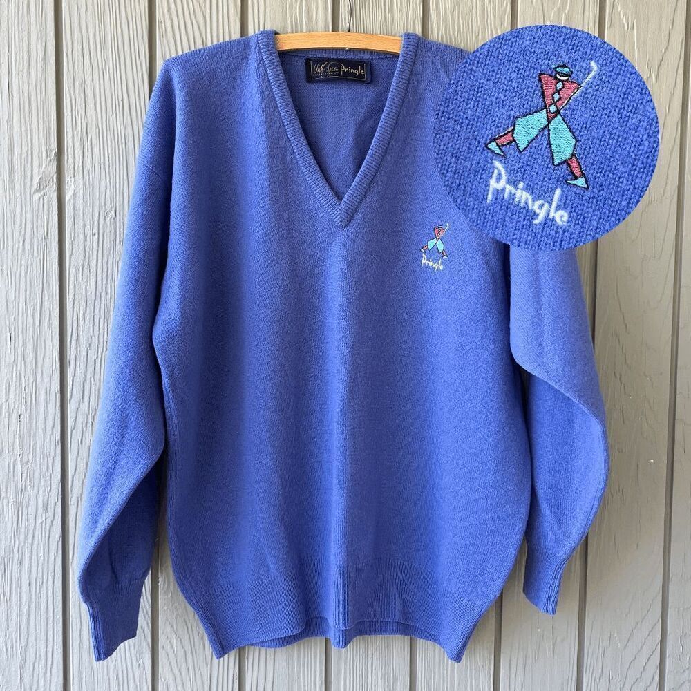 VTG Pringle of Scotland Periwinkle Wool Golf Sweater Men’s L XL Made in Scotland